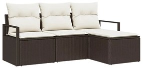 Conjunto de Sofá de Jardim com 4 Peças e Almofadas Castanho de Rattan
