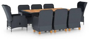 vidaXL 9 pcs conj. jantar exterior c/ almofadões vime PE cinza-escuro