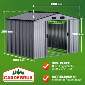 Abrigo jardim para ferramentas em metal 260x205x180cm cinzento metálico