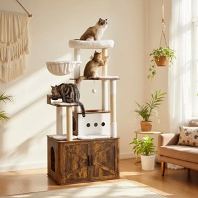 Arranhador gatos 2 em 1 com cavidade para descansar 80 x 49 x 170 cm casinha para gatos castanho