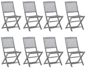 Cadeiras de exterior dobráveis 8pcs c/ almofadões acácia maciça