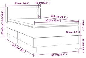 Cama com molas/colchão 90x200 cm veludo cinza-claro