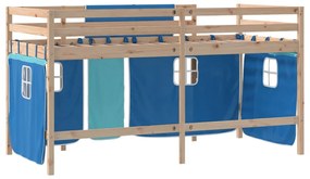 Cama alta p/ criança c/ cortinas 90x190 cm pinho maciço azul