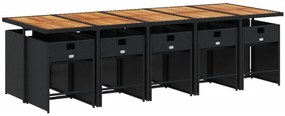 11 pcs conjunto de jantar p/ jardim c/ almofadões vime PE preto