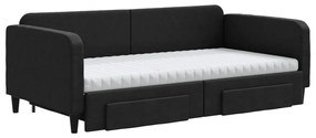 Sofá-cama com gavetão e gavetas 100x200 cm tecido preto