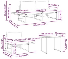 Conjunto de Jantar de Jardim de 3 Peças vidaXL com Almofadas Cinza Cla