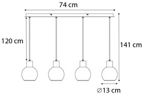 Candeeiro suspenso Art Déco preto com vidro fumê alongado 4 luzes - Vidro Art Deco