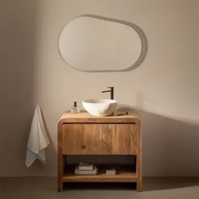 Conjunto De Móvel De Casa De Banho Em Madeira Vacry Castanho Acácia & Irregular Em Cimento Branco ??40 Cm Fedro & Oval Led E - Sklum