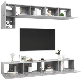 5 pcs conjunto de móveis de TV derivados madeira cinza cimento