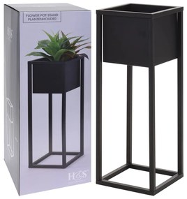 H&amp;S Collection Floreira com suporte de metal 60 cm preto