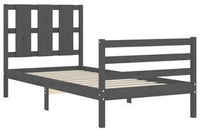 Estrutura de cama com cabeceira 90x200 cm madeira maciça cinza