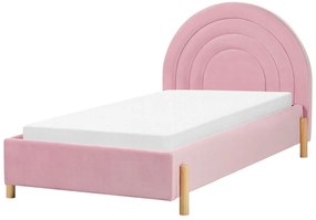 Cama de solteiro em veludo rosa 90 x 200 cm ANET Beliani