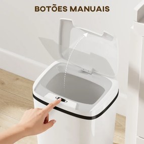Caixote de Lixo Automático 15L com Sensor Infravermelhos e Modo Manual Anel de Retenção Antimarcas 27,6x21,4x33,5 cm Branco