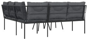Conjunto de sofás de jardim c/ almofadões aço/textilene preto
