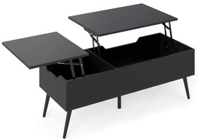Mesa de centro moderna com 2 compartimentos ocultos e pernas de metal, mesa de centro com tampo elevável em nogueira