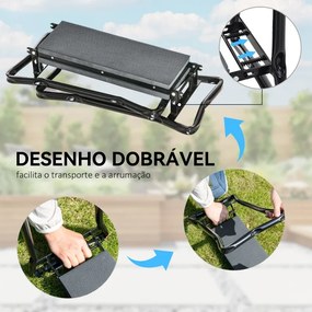 Banco de Jardim apoio joelhos Dobrável com Almofada de Espuma EVA Saco para Ferramentas 58x28x49 cm Cinzento