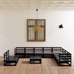 11 pcs conjunto lounge de jardim pinho maciço preto