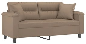 Sofá 2 lugares + almofadas 140 cm couro artificial cappuccino
