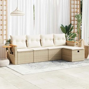 5 pcs conjunto de sofás p/ jardim com almofadões vime PE bege