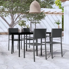 5 pcs Conjunto de jantar para jardim preto