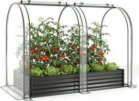 Estufa urbana 180 x 90 x 30 cm com estufa de PVC transparente, floreira de metal galvanizado, 2 janelas enroláveis, floreira coberta , preta