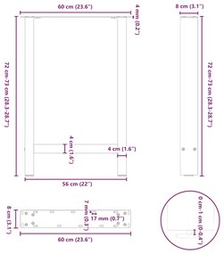 Pés para mesa de jantar antracite 2 peças 60x(72-73) cm aço