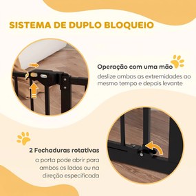 Barreira de Segurança para Cães 74-100 cm com Extensões, Montagem por Pressão e Duplo Bloqueio, Preto