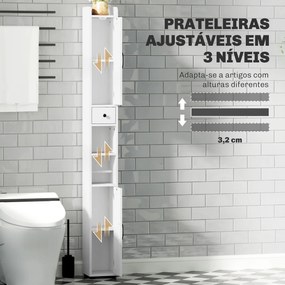 Coluna Casa de Banho com Compartimento Aberto Prateleiras Ajustáveis e Suporte para Papel Higiênico 20x20x185 cm Branco