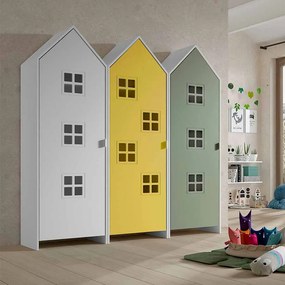 Conjunto 3 armarios Guarda Roupa infantil coleção CASAMI Branco, Amarelo e Verde