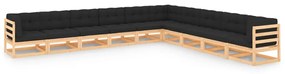vidaXL 10 pcs conjunto lounge de jardim c/ almofadões pinho maciço