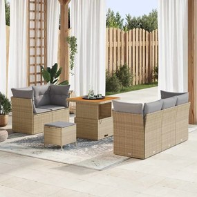 Conjunto de Sofás de Jardim vidaXL de 8 Peças com Almofadas Bege Rattan Polímero Acácia