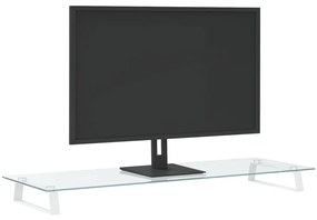 Suporte para monitor 100x35x8 cm vidro temperado e metal branco