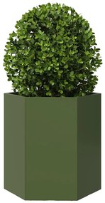 Vaso/floreira de jardim 2 pcs hexagonal 46x40x45 cm aço verde