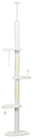 PawHut Arranhador Gatos Chão Teto Altura Ajustável 3 Plataformas Design Nuvem Confortável 48x32x225-255 cm Branco | Aosom Portugal