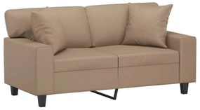 Sofá 2 lugares + almofadas 120 cm couro artificial cappuccino