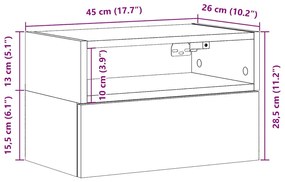 Mesas de cabeceira de parede 2pcs 45x26x28,5cm cinzento cimento