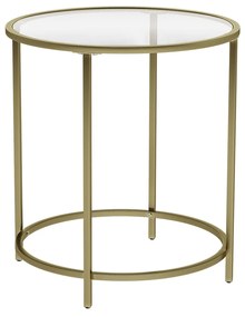 Mesa lateral redonda VASAGLE, mesa lateral de vidro temperado com estrutura de metal dourado, mesa de centro pequena, mesa de cabeceira, sala de estar, varanda, robusta e estável, decorativa, dourada LGT20G