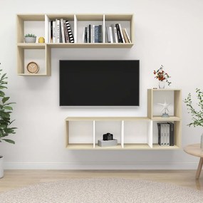 vidaXL 4 pcs conj. móveis TV derivados madeira branco/carvalho sonoma