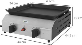 Grelhador a gás em aço inoxidável esmaltado, com 2 queimadores de 4,8 kW, antiaderente, ampla superfície de cozedura de 40 L x 34 L cm, transportável