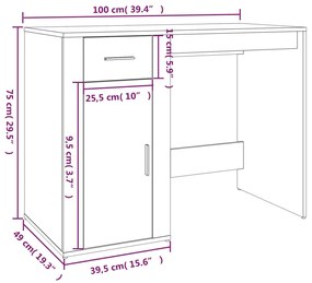 Secretária Flix com 1 Gaveta e 1 Porta de 100 cm - Cinzento Sonoma - D