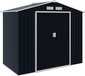 Outsunny Abrigo de Jardim 213x130x185 cm Abrigo de Jardim Metálico de Exterior com 2 Portas Deslizantes e 4 Janelas Cinza Escuro | Aosom Portugal