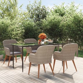 vidaXL 5 pcs conjunto de jantar p/ jardim c/ almofadões castanho