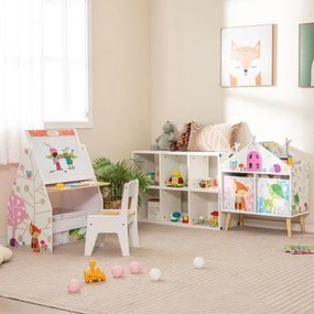 Estante para crianças Organizador de madeira Prateleiras para arrumação de brinquedos com 2 recipientes de arrumação e pernas elevadas Branco