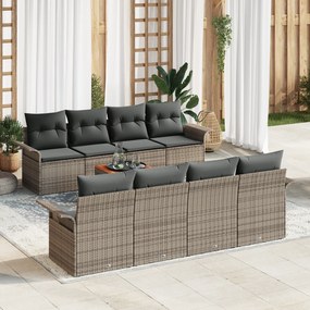 Conjunto de Sofá de Jardim de 9 Peças com Almofadas Rattan Poly Cinza