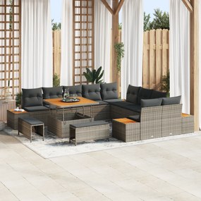 Conjunto de Sofás de Jardim vidaXL com Almofadas Cinzento Poly Rattan