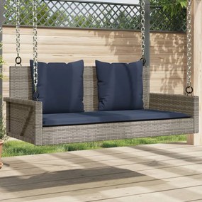 vidaXL Banco de balanço com almofadas cinza 119x56x48 cm vime sintético