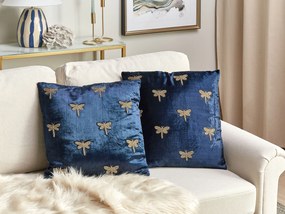 Almofada decorativa padrão de libelinhas veludo azul marinho 45 x 45 cm BLUESTEM Beliani
