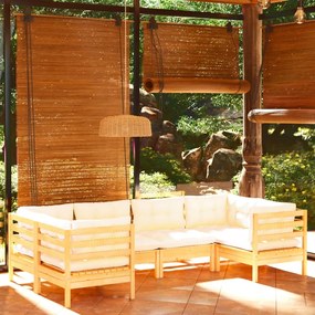 vidaXL 6 pcs conjunto lounge de jardim c/ almofadões cor creme pinho