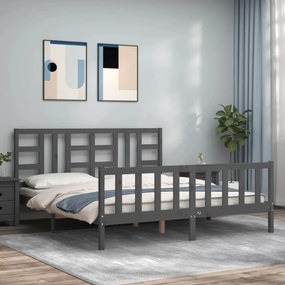 vidaXL Estrutura de cama com cabeceira 180x200 cm madeira maciça cinza