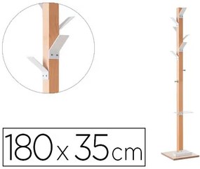 Cabide de Madeira Paperflow Faia 8 Suportes Branco Altura 180 cm